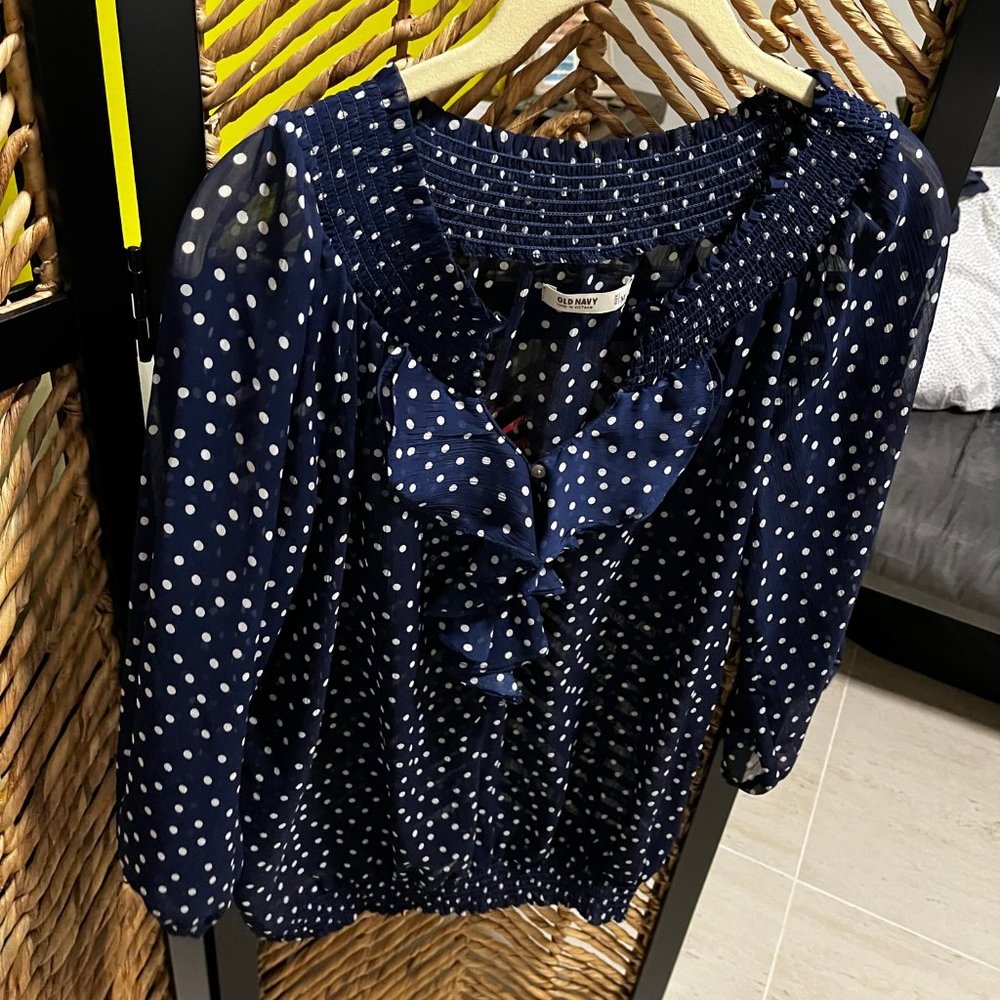 Old Navy Blue and white polka dot Blouse